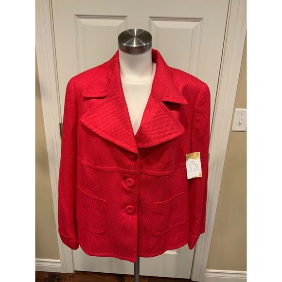 Escada Red Woven Cashmere/Silk Single Breasted Blazer Size 12 (US) 44 (EU)